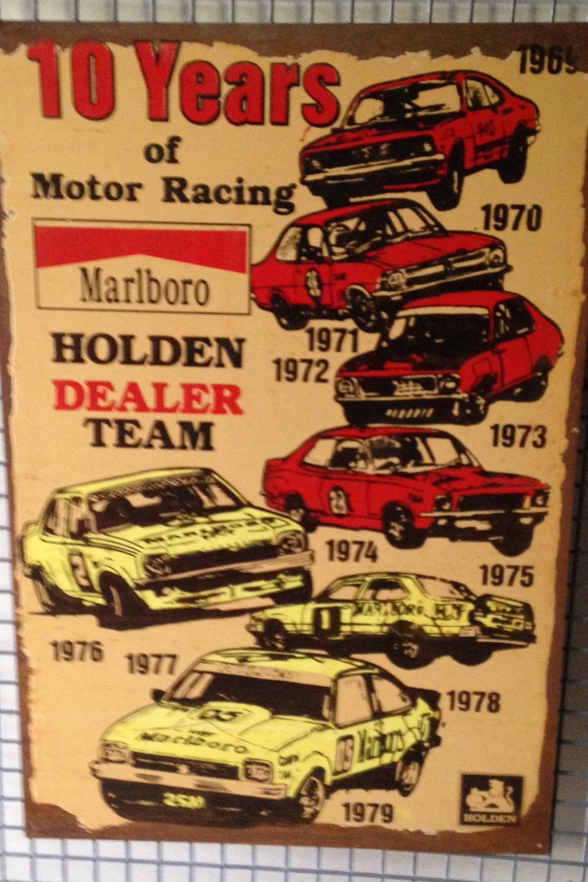 Holden Dealer Team 10 Years of Motor Racing 20 x 30 cm metal sign