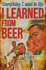 LEARNED FROM BEER Rustic Look Home Wall Décor Reproduction Bar Wall Tin Metal Signs