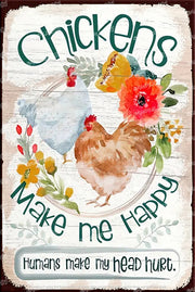 MAKE ME HAPPY Vintage Retro Home Wall Chicken Poster Décor Bar Wall Tin Metal Signs