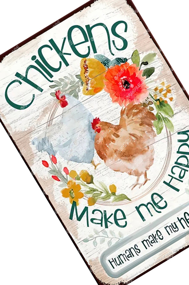 MAKE ME HAPPY Vintage Retro Home Wall Chicken Poster Décor Bar Wall Tin Metal Signs