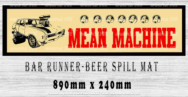 MEAN MACHINE Menu Bar Runner (890mm x 240mm) Home Cafe Shop Barware Bar Mat