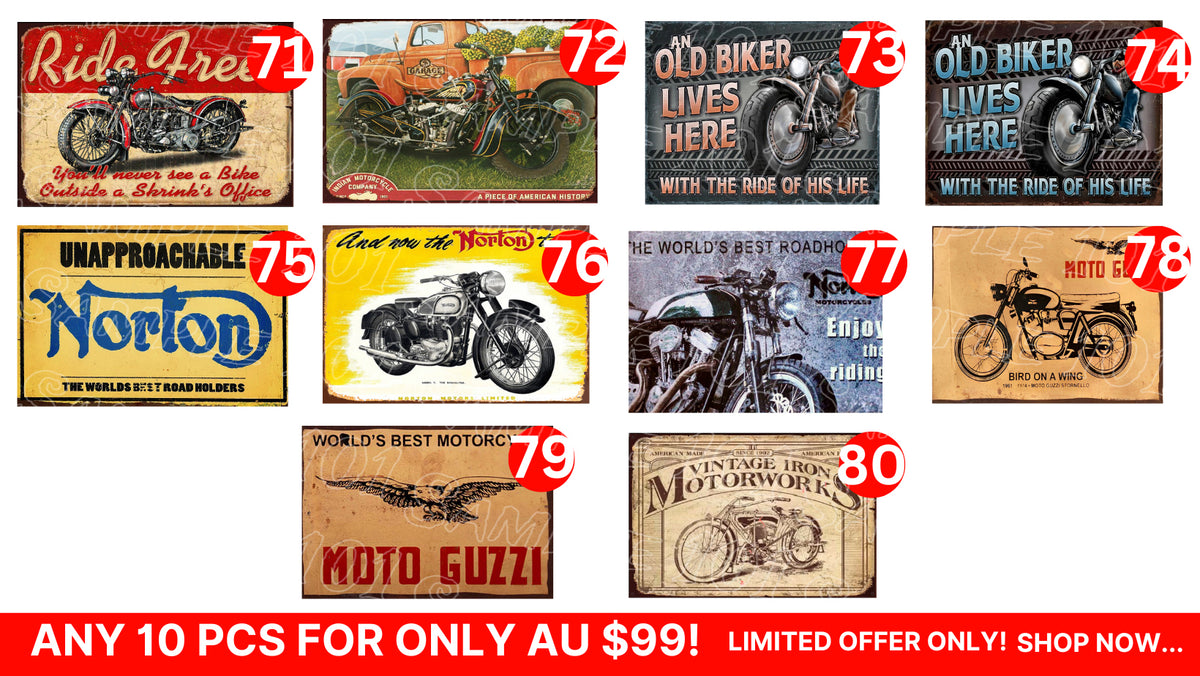 Bulk Buy-Motorcycle Signs 10 Designs Retro/ Vintage Tin Metal Sign Man