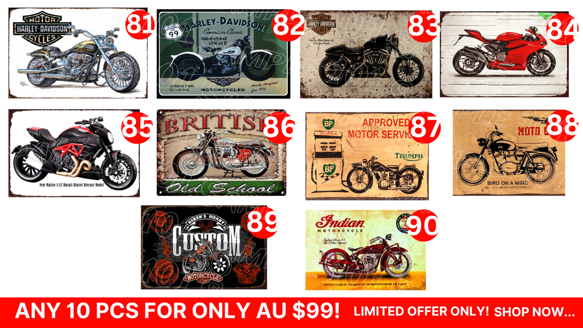 Bulk Buy-Motorcycle Signs 10 Designs Retro/ Vintage Tin Metal Sign Man
