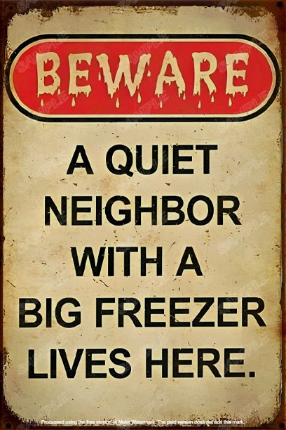 NEIGHBOR & FREEZER Retro Vintage Rustic Look Home Classic Funny Resto Café Reproduction Bar Wall Tin Metal Signs