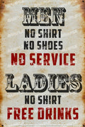 NO SHIRT, FREE DRINKS Retro Vintage Rustic Look Home Classic Shed Resto Café Reproduction Bar Wall Tin Metal Signs