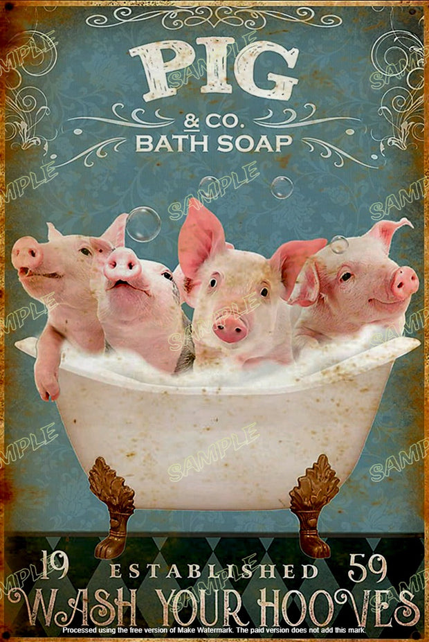 PIGGY BATH Retro Shed Garage Home Office Decorative Wall Rustic Look Tin Metal Signs