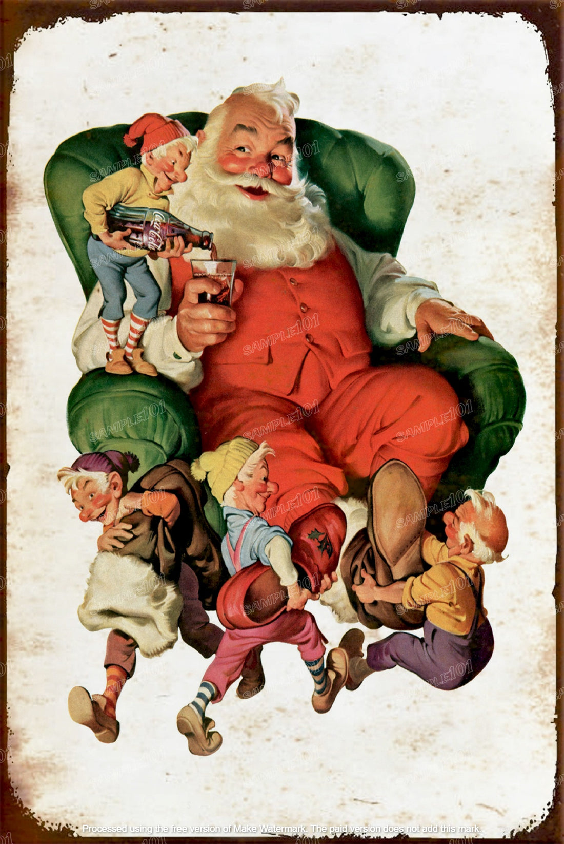 PLAY WITH THE ELVES Santa Claus Vintage Rustic Look Home Wall Décor Bar Wall Tin Metal Signs