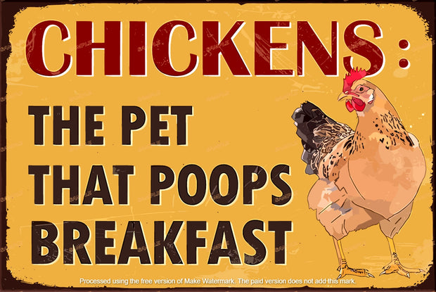 POOPS BREAKFAST Retro Vintage Art Wall Décor for Country Home Farm Kitchen Barn Fence Coop Poster Tin Sign Metal