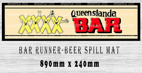 QUEENSLANDA BAR Menu Bar Runner (890mm x 240mm) Home Cafe Shop Barware Bar Mat