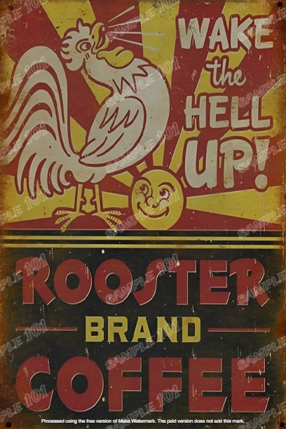 ROOSTER COFFEE Retro Vintage Rustic Look Home Classic Funny Resto Café Reproduction Bar Wall Tin Metal Signs
