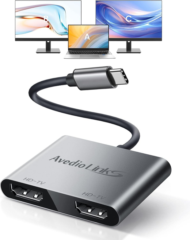 USB C to Dual HDMI Adapter 4K@60Hz Type C Splitter for Dual Monitors 30Hz Extend