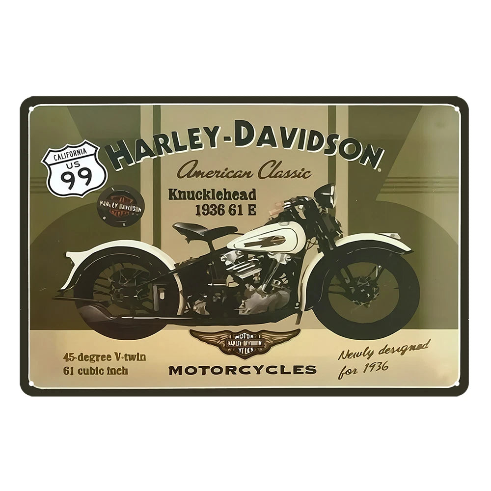 2x Harley-davidson Motorcycles Knucklehead Rustic Metal Sign Vintage