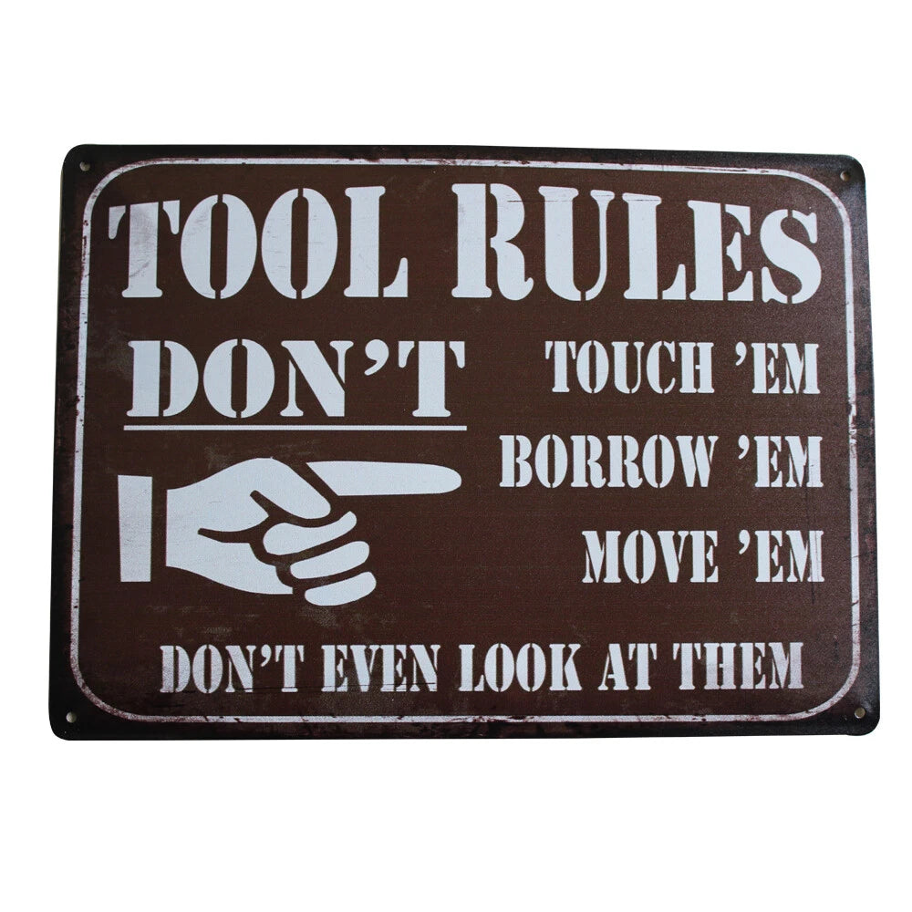 Warning Metal Tin Sign Tool Rules Man Cave 300*200mm Décor