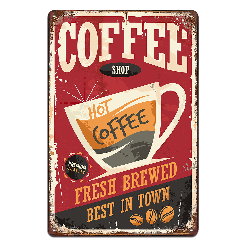 COFFEE FRESH BREWED Tin Metal Sign Rustic Look Vintage Man Cave Drink - Tin Sign Factory Australia