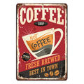COFFEE FRESH BREWED Tin Metal Sign Rustic Look Vintage Man Cave Drink - Tin Sign Factory Australia