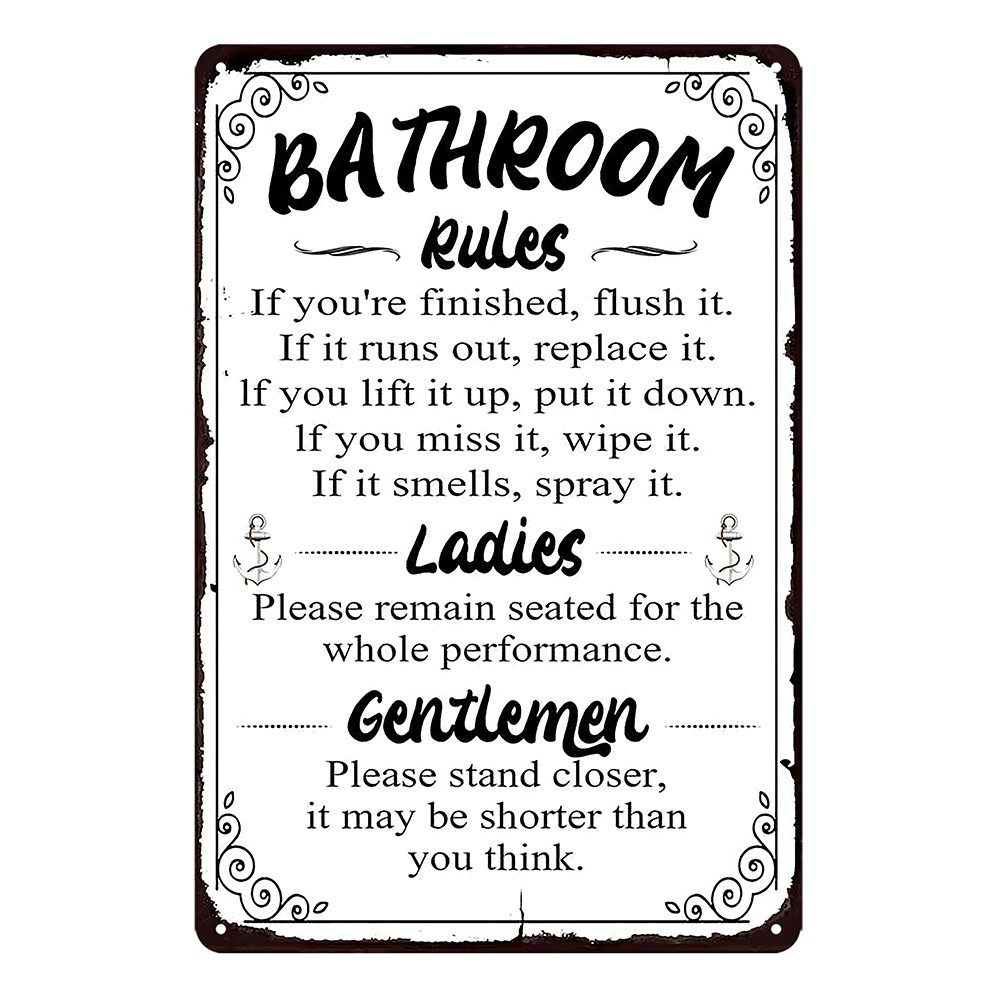 BATHROOM Rules Ladies Gentlemen Rustic Metal Tin Sign Vintage - Tin Sign Factory Australia