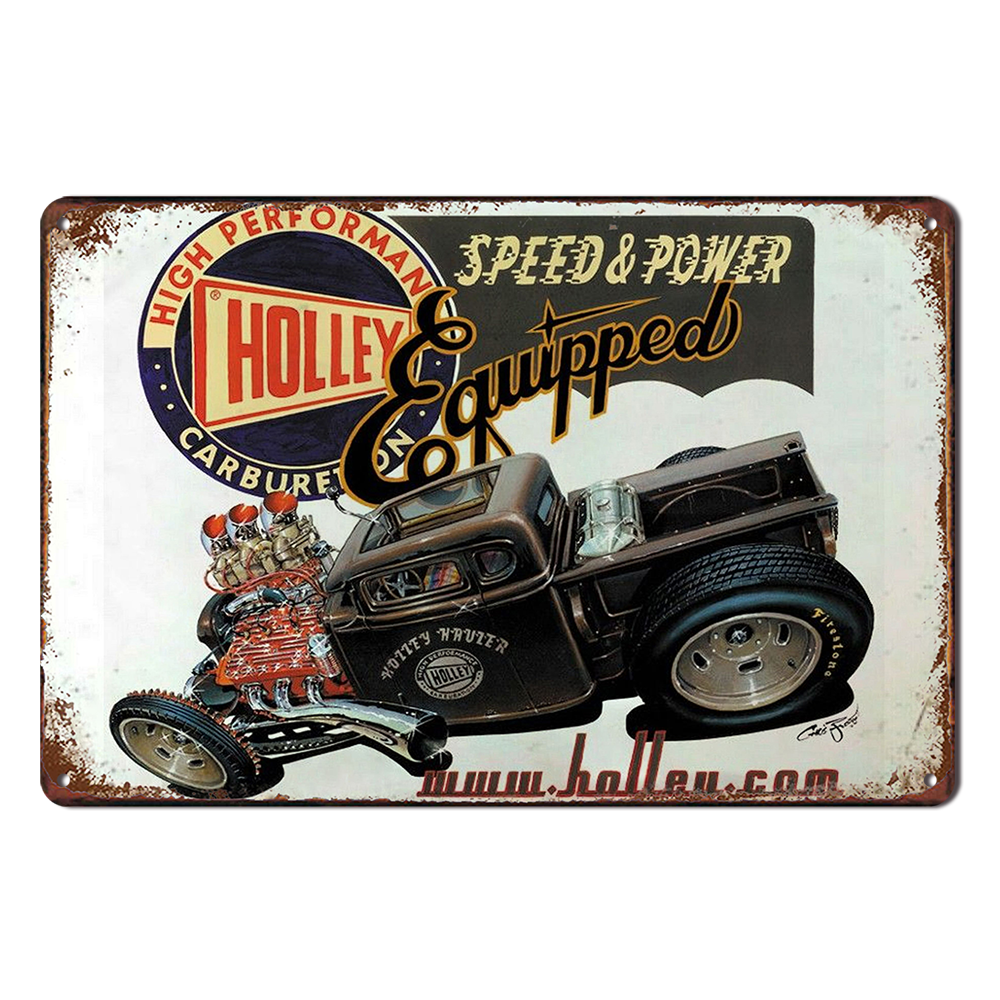 HOLLEY EQUIPPED SPEED MOTOR Tin Metal Sign Rustic Look Vintage Man Cave Car - Tin Sign Factory Australia