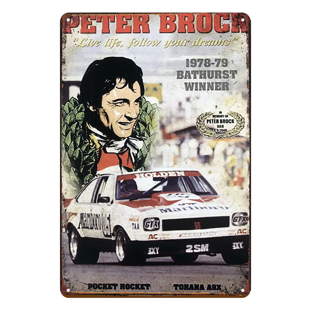 PETER BROCK HOLDEN BATHURST WINNER Rustic Tin Sign Vintage Garage Bar - Tin Sign Factory Australia