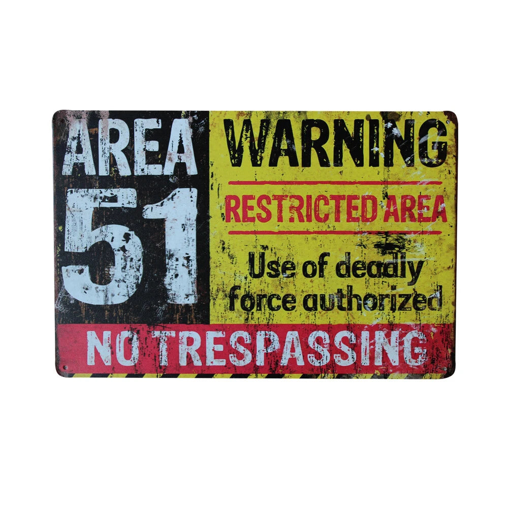 Warning Tin Sign Area 51 Sign Sign Restricted No Trespassing