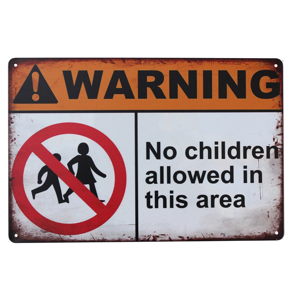 2x Warning Tin Sign 200*300 Metal No Children Allowed in This Area