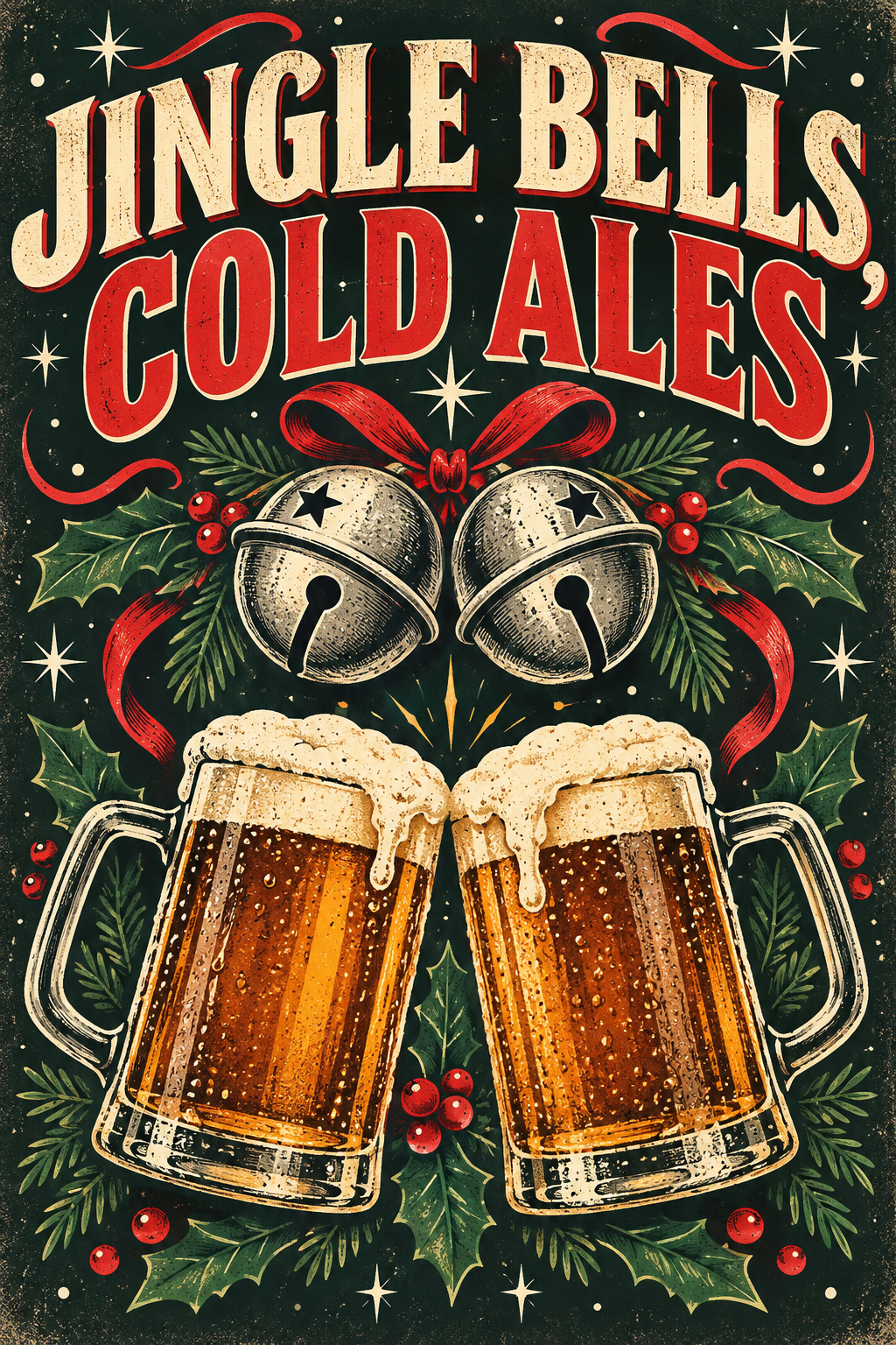 Jingle Bells and Cold Ales Christmas Garage Bar & Shed Wall Man Cave Metal Sign