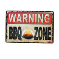 Warning Metal Tin Sign 300 x 200mm BBQ Zone Rustic Look Vintage Man Cave - Tin Sign Factory Australia