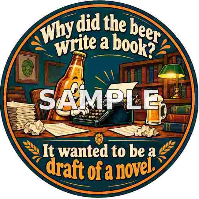 Beer Writing a Novel Funny Round Metal Sign Vintage Pub Man Cave Wall Decor