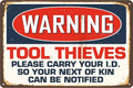 3x Warning Tin Sign Tool Thieves Pls. Carry Id Funny Garage Rustic