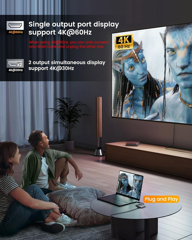 USB C to Dual HDMI Adapter 4K@60Hz Type C Splitter for Dual Monitors 30Hz Extend