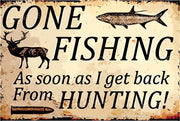 FISHING FROM HUNTING Rustic Look Home Bar Shed Garage Shops Décor Tin Metal Sign