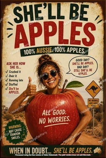 SHE'LL BE APPLES Home Mancave Shed Garage Bar Shop Wall Funny Tin Metal Sign - Tin Sign Factory Australia