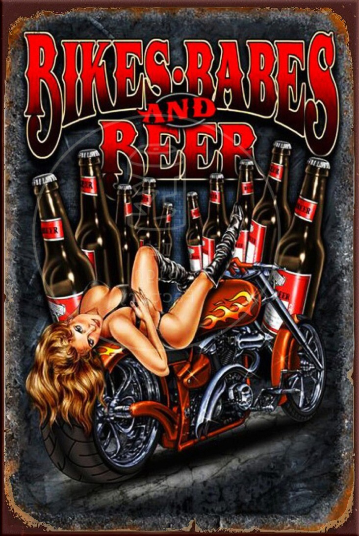 BIKES, BABES, & BEER Rustic Look Vintage Shed-Garage Bar Man Cave Tin Metal Sign - Tin Sign Factory Australia