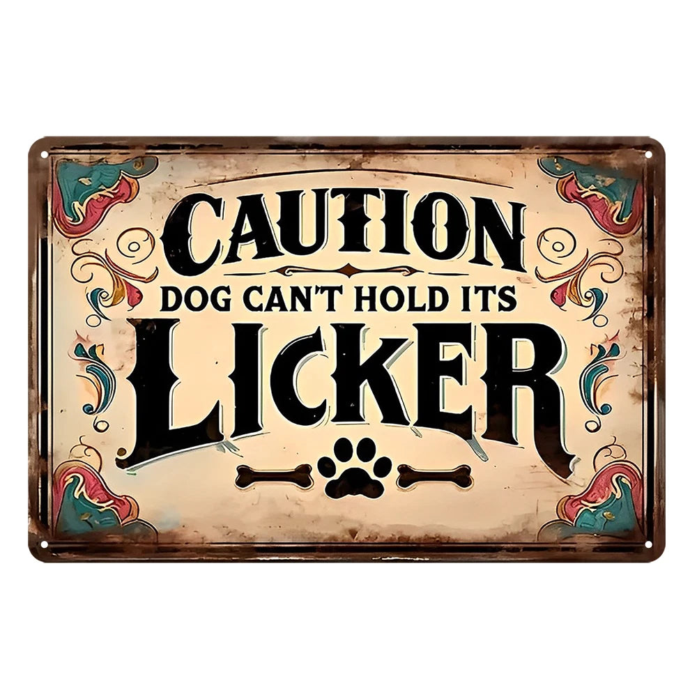 2x Caution Licker Dog Can’t Hold Its Rustic Metal Sign Vintage Tin Bar