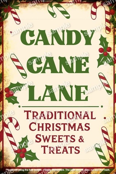 Candy Cane Lane Christmas Metal Sign – Festive Vintage Look Holiday Wall Décor