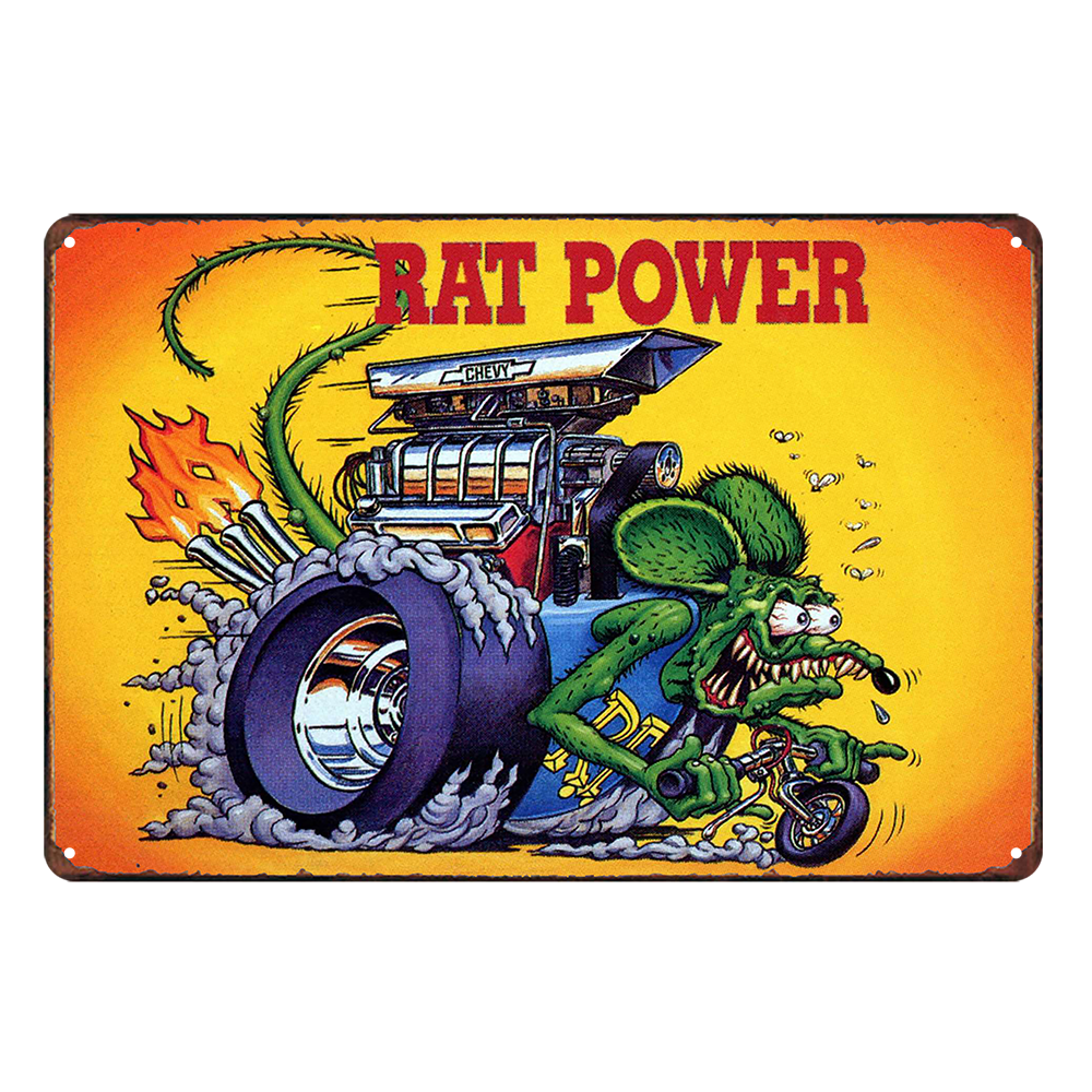 RAT POWER FINK HOT RODS CHEVY MOTOR Tin Metal Sign Rustic Look Vintage - Tin Sign Factory Australia