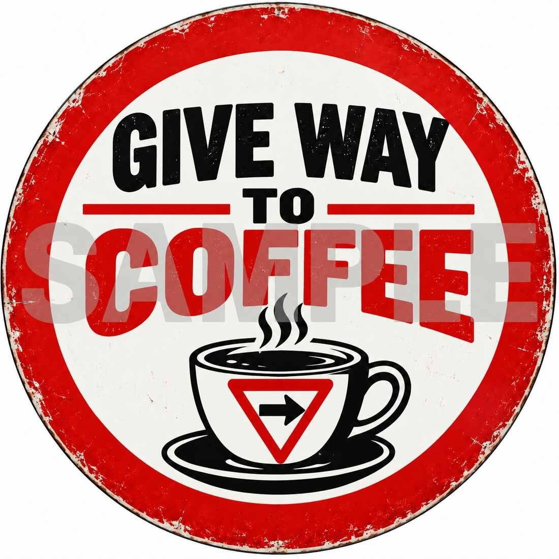 Give Way To Coffee Funny Round Metal Sign Garage Man Cave Decor