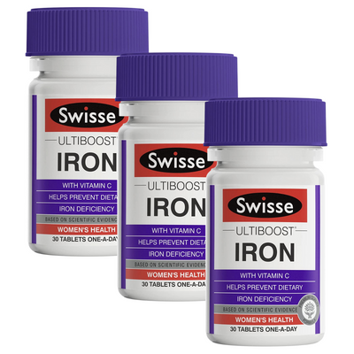 Boost Your Iron Levels with Swisse Ultiboost Iron - 3 Pack of 30 Tablets for Healthy Blood and Enhanced Absorption