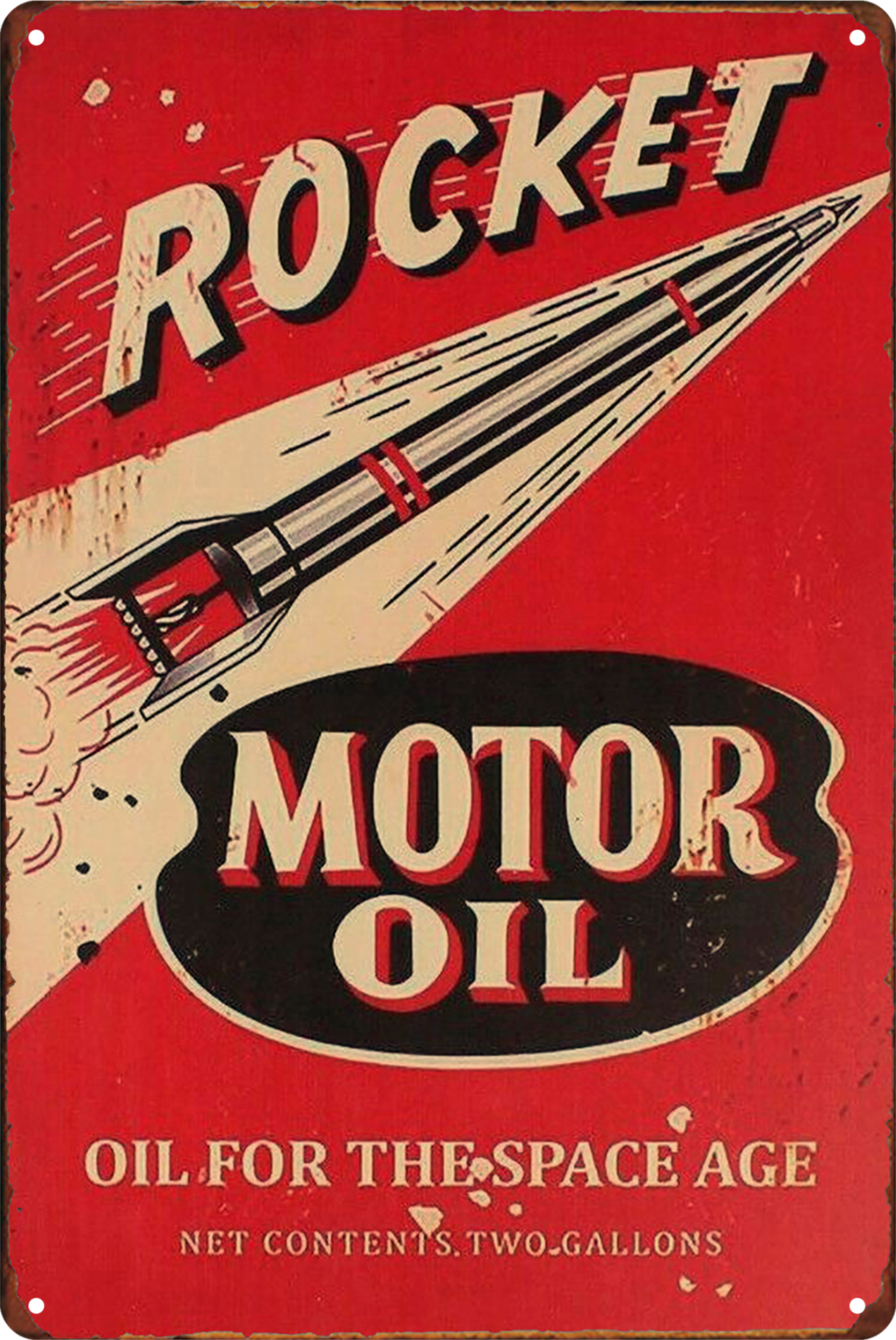 Rocket Motor Oil For The Space Age Tin Sign Rustic Look Retro 20x30cm product image
