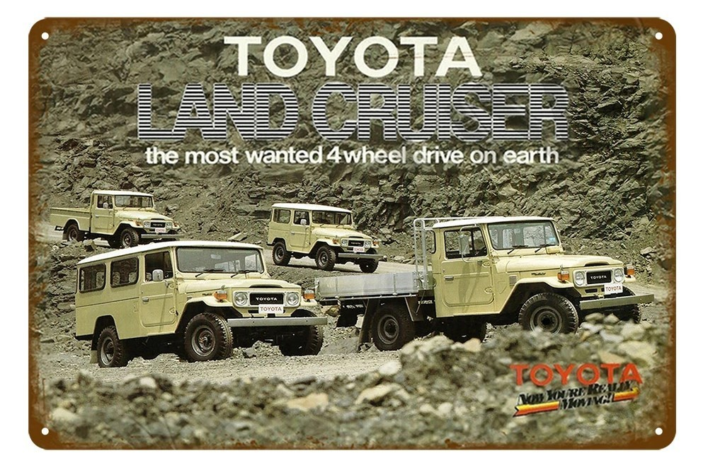 TOYOTA LAND CRUISER 4W DRIVE Rustic Metal Sign Vintage Tin - Tin Sign Factory Australia