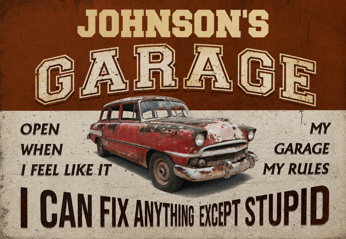 Personalised Your Name Garage Funny Metal Sign Man Cave Decor