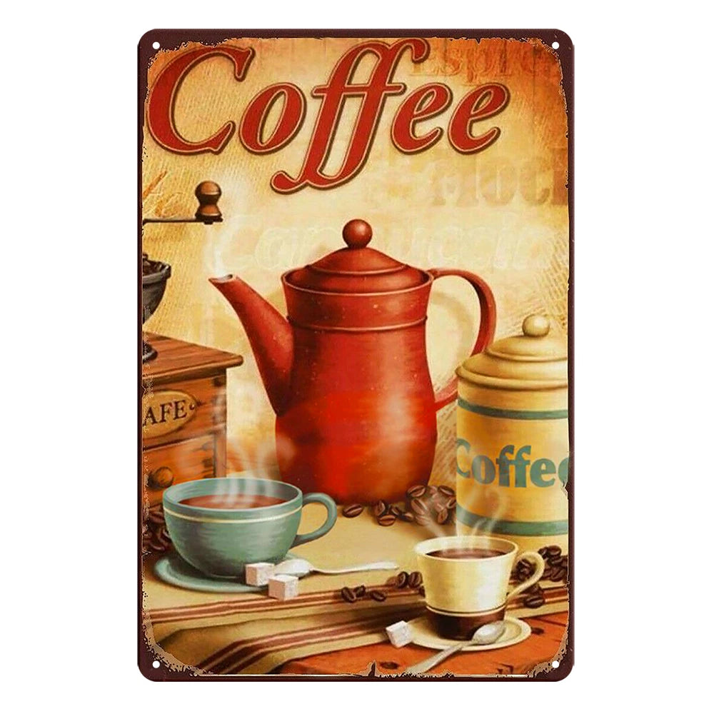 3x Coffee Red Pot Hot Fresh Rustic Metal Sign Vintage Tin Shed Garage