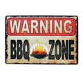 Warning Metal Tin Sign 300 x 200mm BBQ Zone Rustic Look Vintage Man Cave - Tin Sign Factory Australia