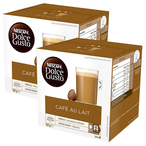 2 x High Quality NESCAFE Dolce Gusto Cafe Au Lait Coffee Pods 16 Capsules NEW AU