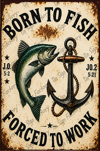 BORN TO FISH Home Workshop Shed Garage Bar Shop Wall Funny Tin Metal Sign