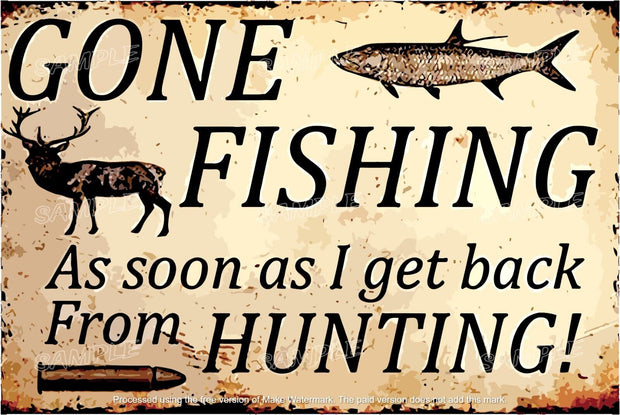 FISHING FROM HUNTING Rustic Look Home Bar Shed Garage Shops Décor Tin Metal Sign