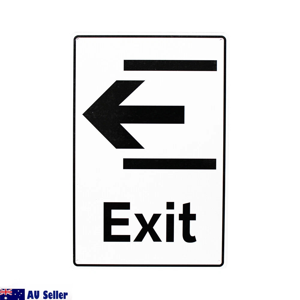 3x Warning Notice Exit Sign Left Arrow Office 200x300mm Metal