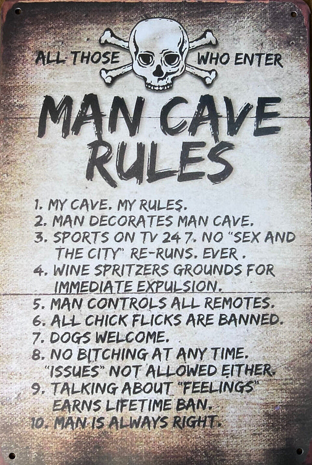 Man Cave Rules Garage Rustic Vintage Metal Tin Signs Man Cave, Shed & Bar Sign free postage