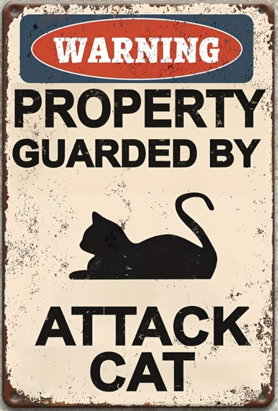 Attack Cat Warning Metal Sign Garage Porch Garden Room Cafe Decor & Gift