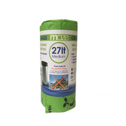 Roll of green and white dog waste bags with 'maze' branding 