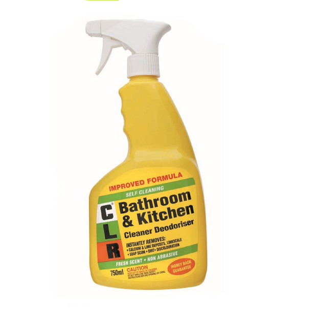 Yellow CLR Bathroom & Kitchen Cleaner Deodorizer bottle 